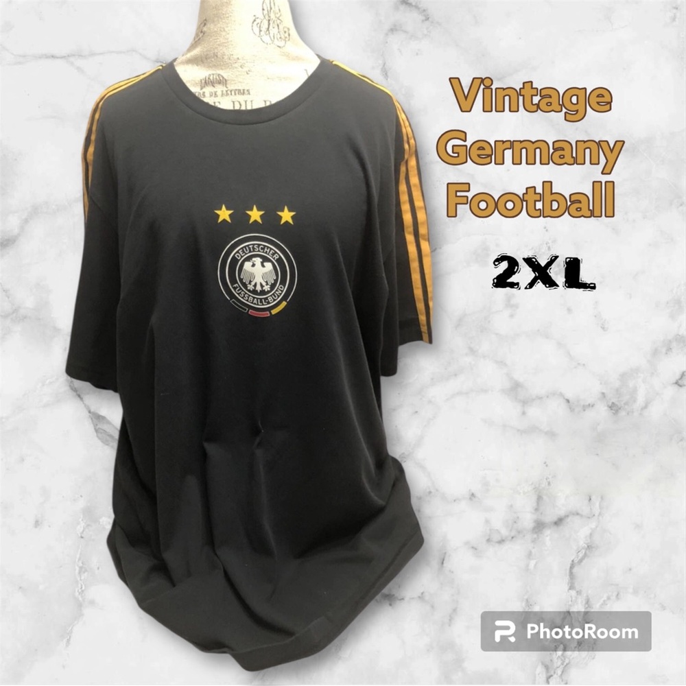 Men’s Adidas Top Deutscher Fuss Ball-Bund jersey 2XL Black Short Sleeve 3 Stripe